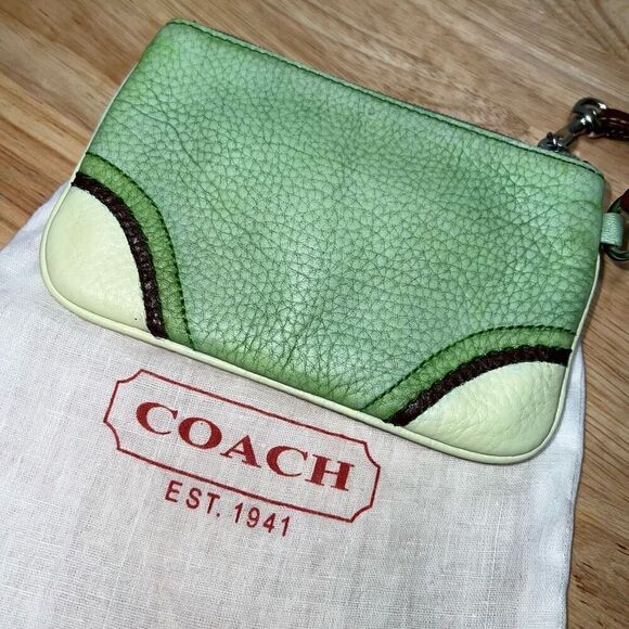 Coach, Green, Brown & Cream Upcycled Leather Wristlet Handpainted & Dyed - Picture 8 of 14